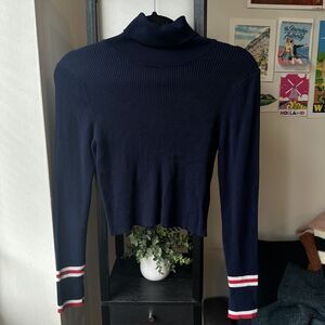 Zara Navy Varsity Ribbed Top